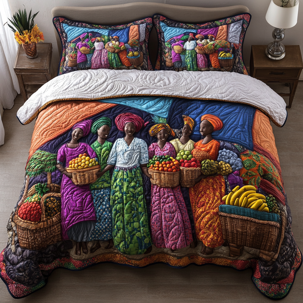Market Queens Quilted Bedding Set Bed Room Decoration Melanin Gifts For Black Women