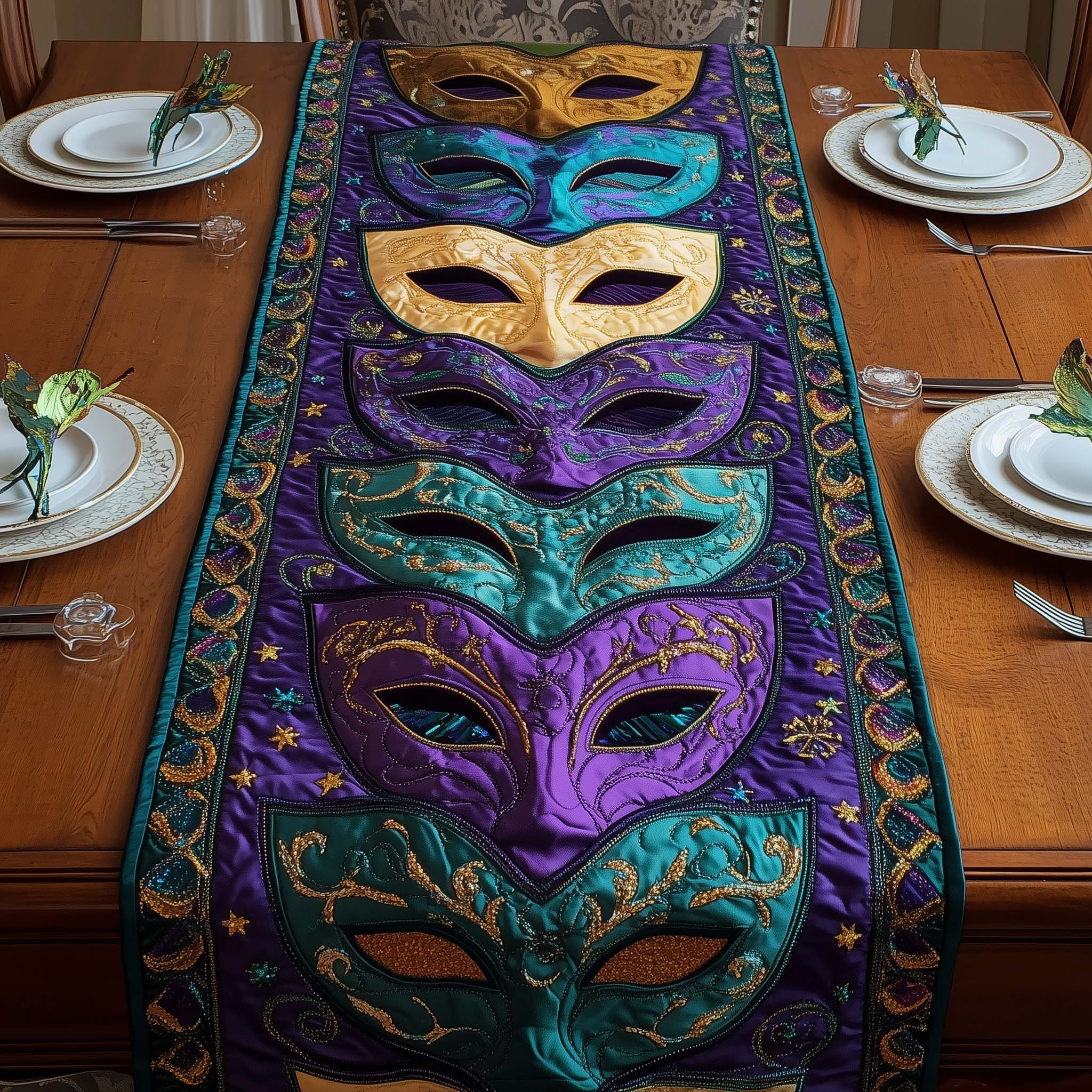 Masquerade Masks Quilted Table Runner Dining Table Decor Ideas Mardi Gras King And Queen Gifts