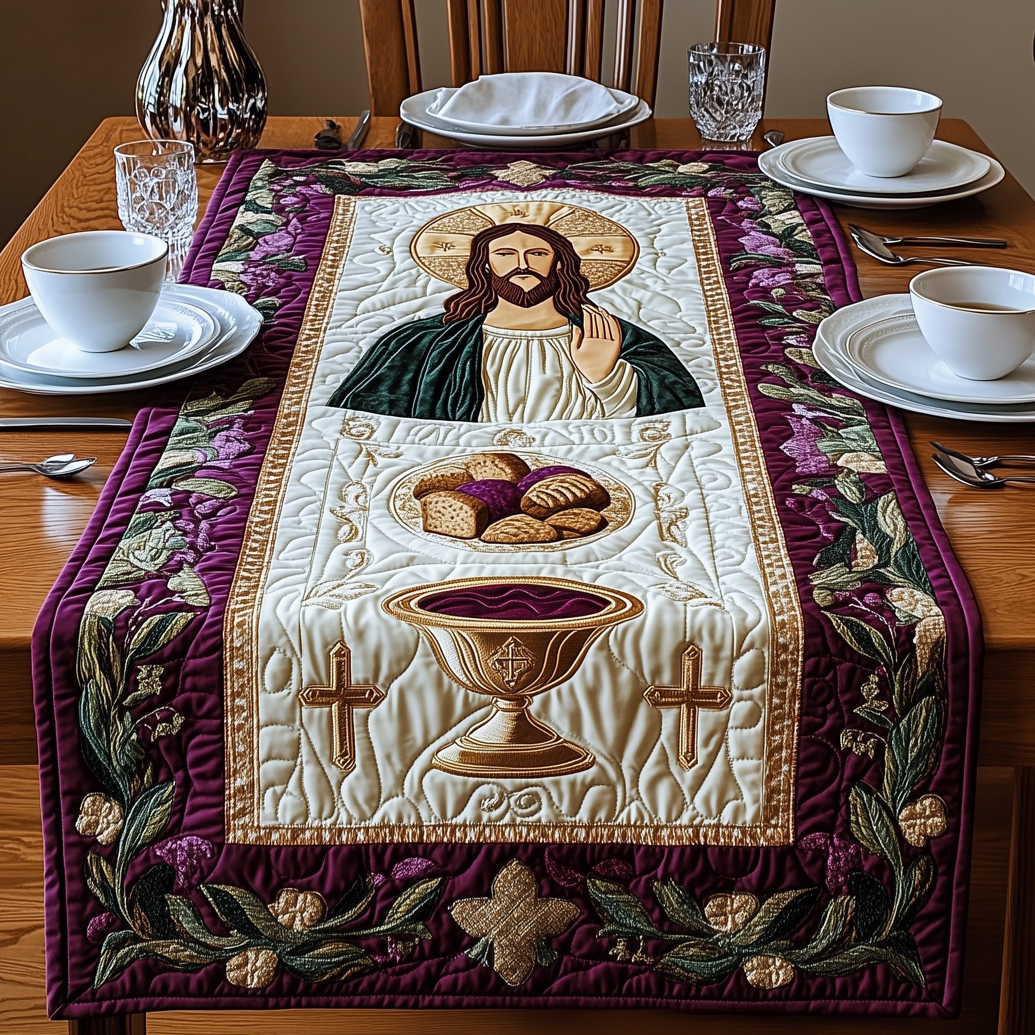 Maundy Thursday Quilted Table Runner Holiday Dining Table Decor Religious Easter Gifts