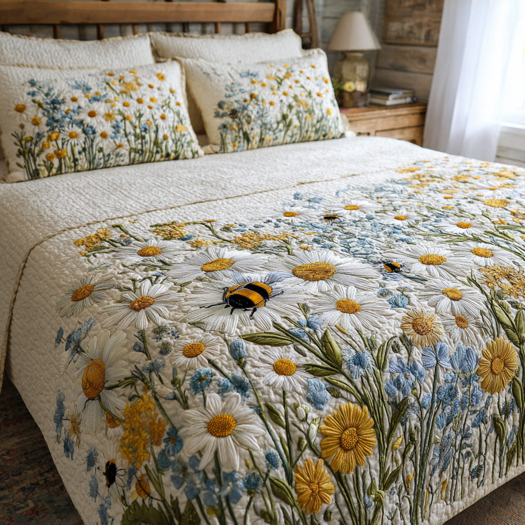 Meadow Bees Quilted Bedding Set Bed Decorations Special Birthday Gifts For Grandma