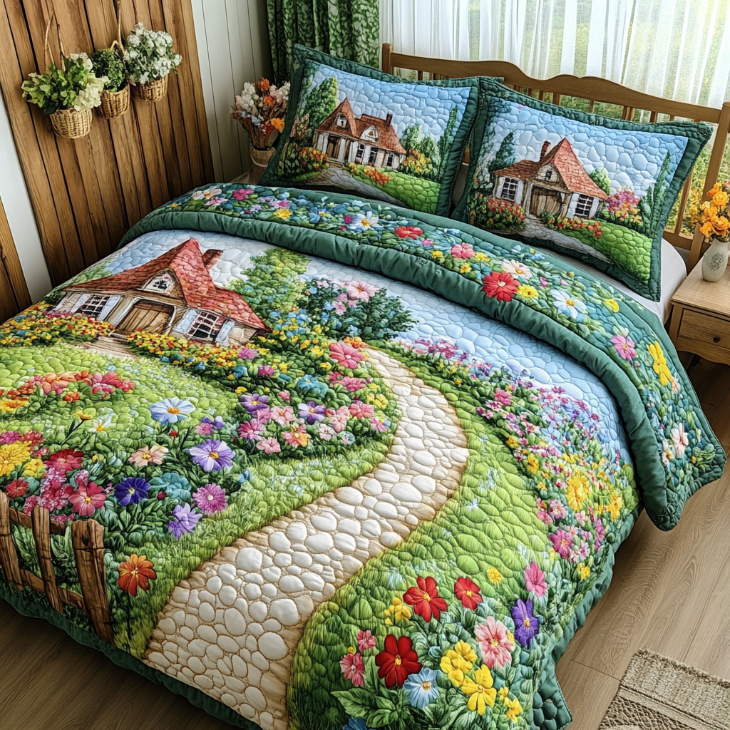 Meadow Bloom Quilted Bedding Set Best Bedspread Set Best Tulip Gifts Items