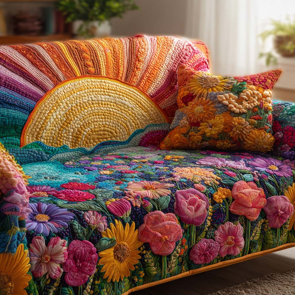 Meadow Bloom Rays Quilted Sofa Cover Living Room Decor Great Family Gifts