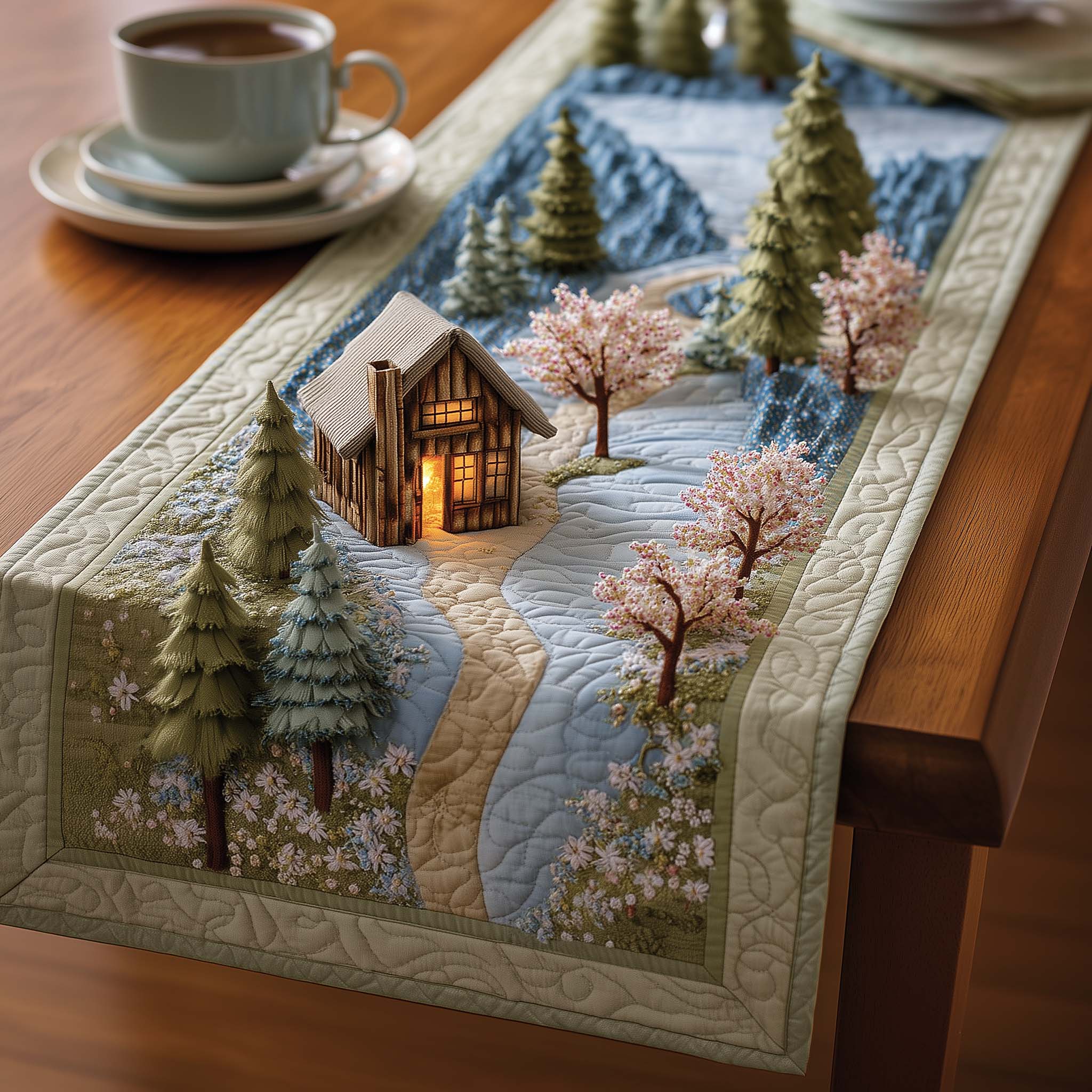 Meadow Cabin Quilted Table Runner Dining Room Table Decor Gifts For Mum From Daughter