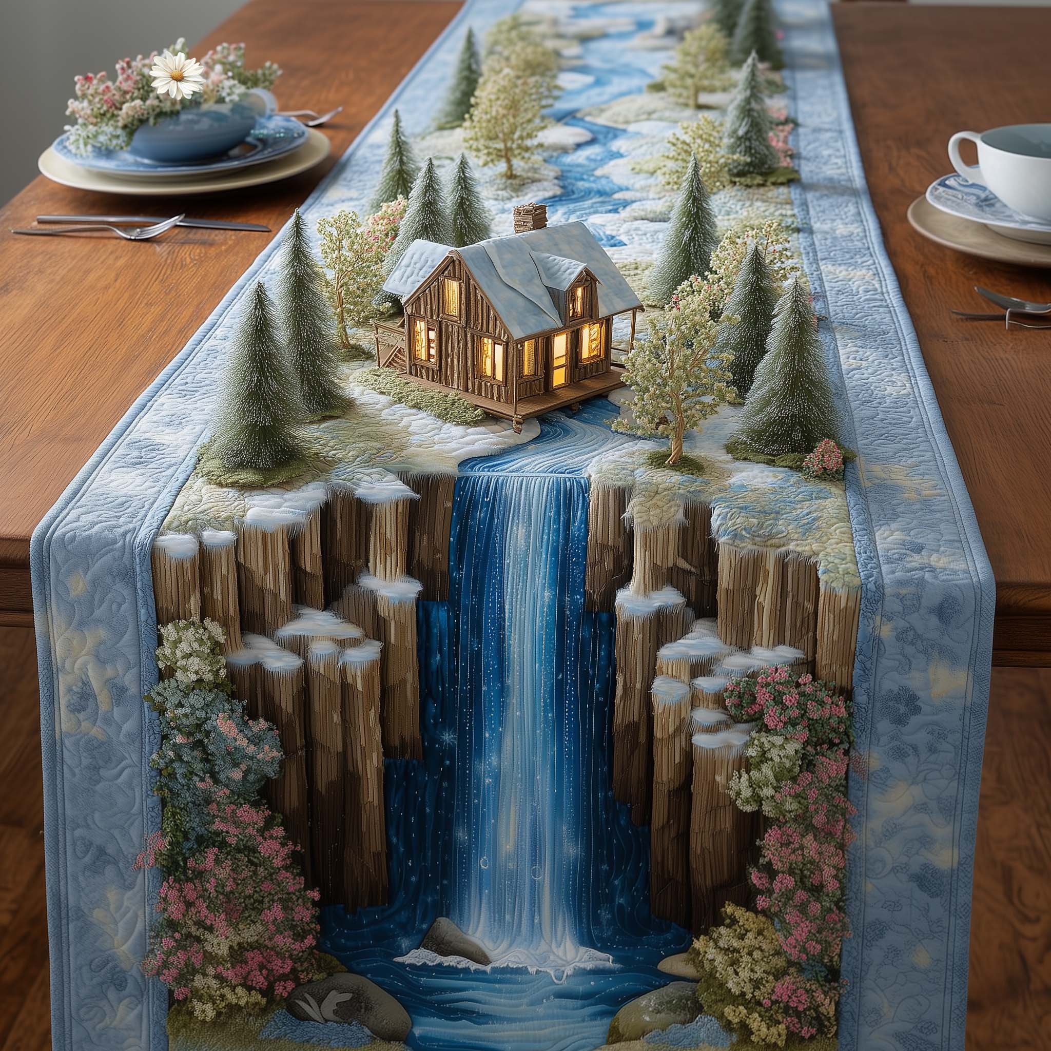 Meadow Cabin Quilted Table Runner Dining Table Ideas Mothers Day Gift For Daughter