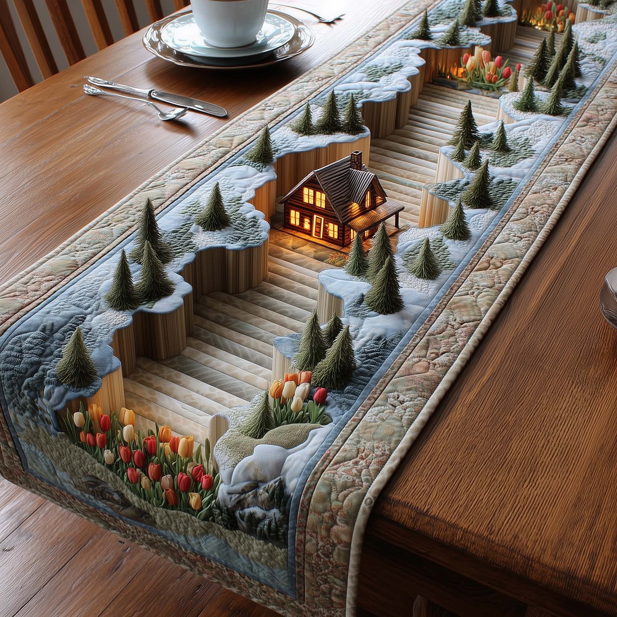 Meadow Cabin Quilted Table Runner Kitchen Table Decor Gifts For My Mom
