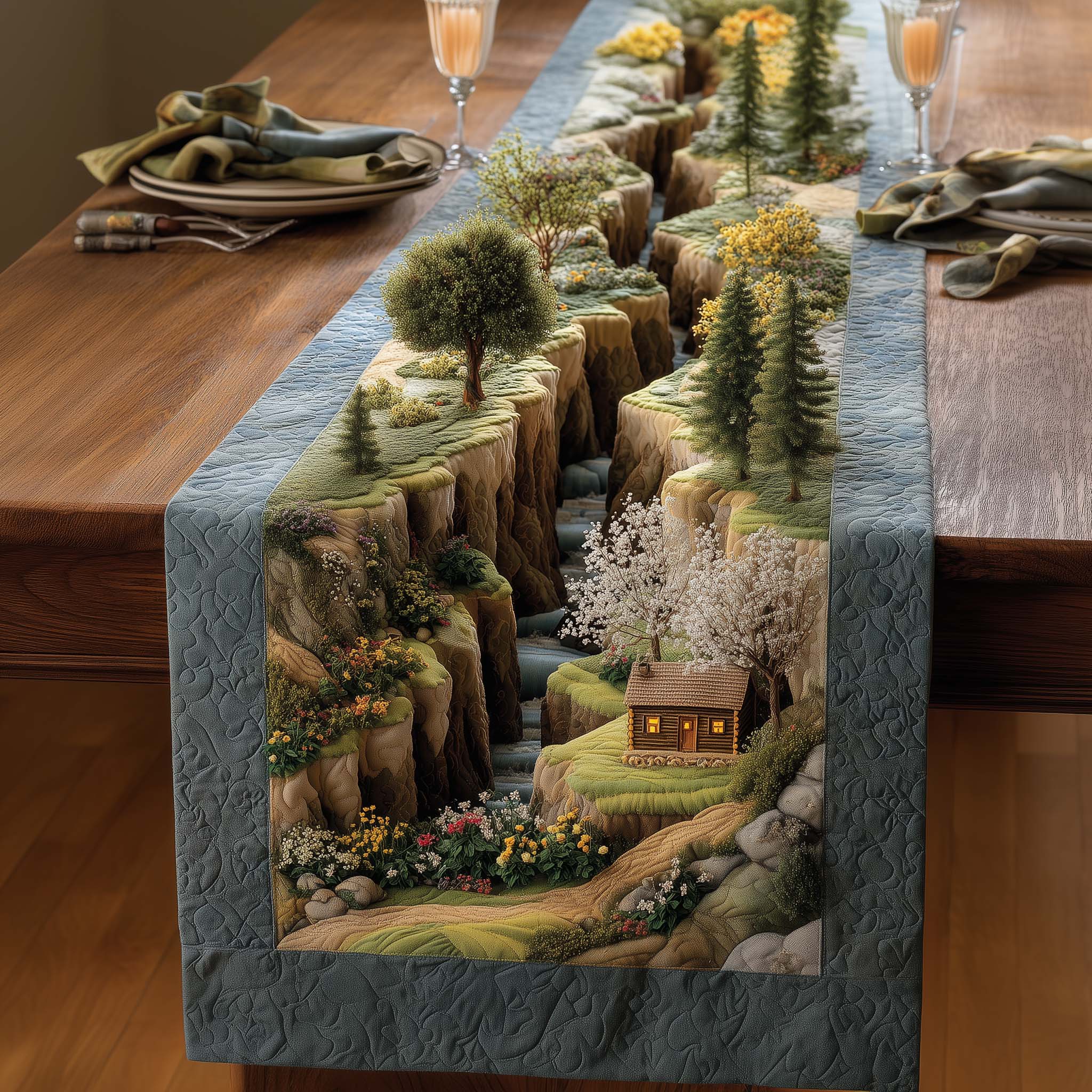 Meadow Cabin Quilted Table Runner Unusual Table Runners Gift For Your Mother