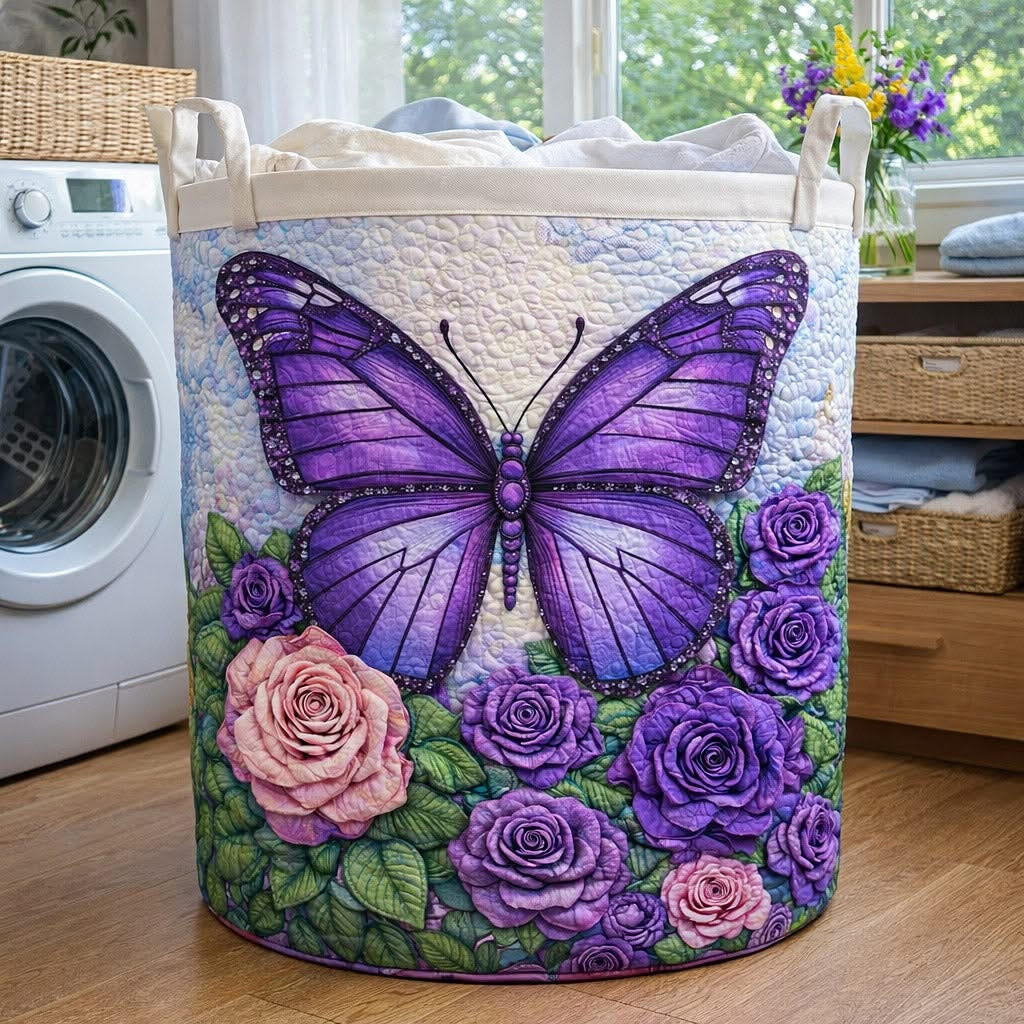 Meadow Flutter Quilted Laundry Basket Butterfly Lover Storage Bin Gift For Mom