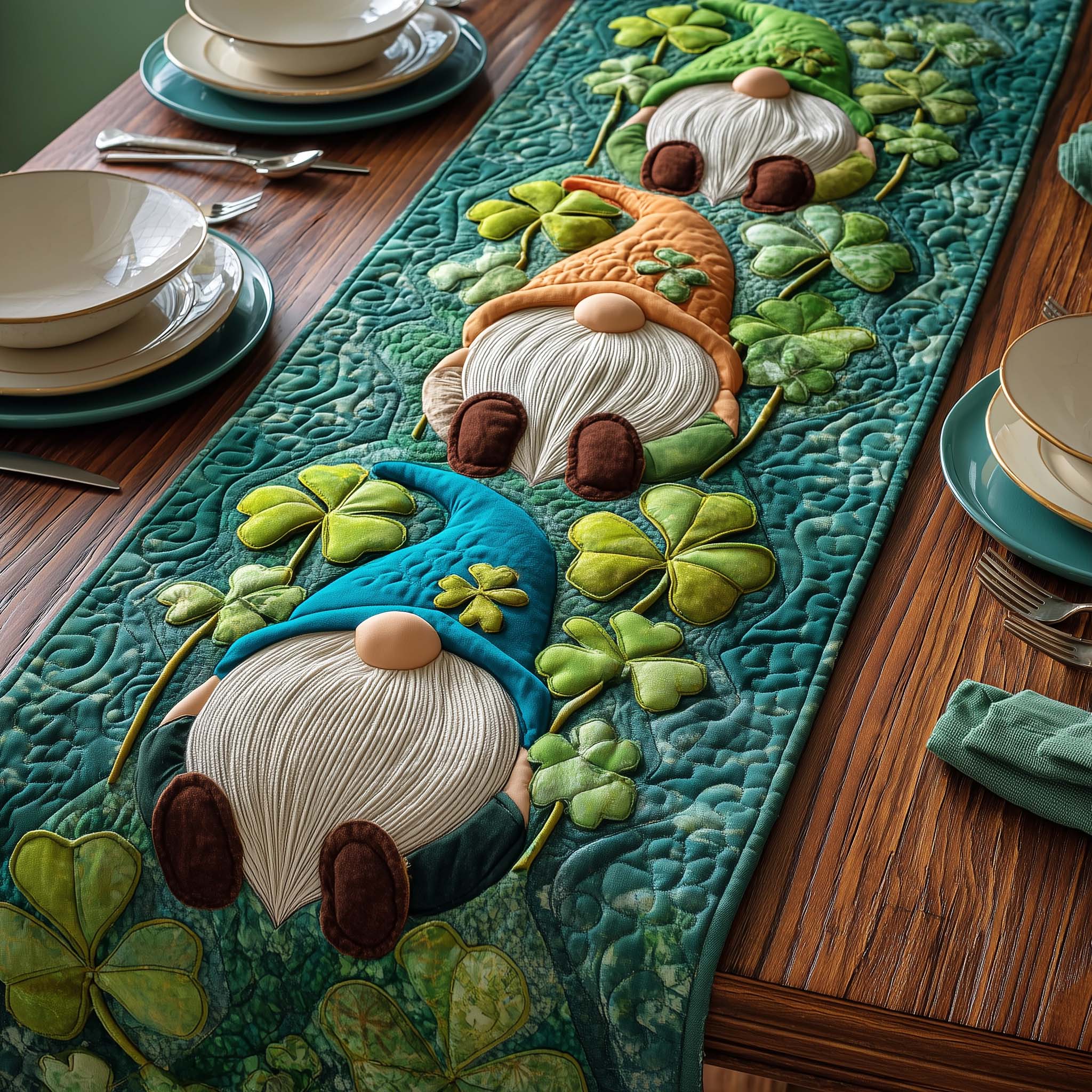Meadow Gnome Quilted Table Runner Unique Table Runner Ideas Unique St Patrick's Day Gifts