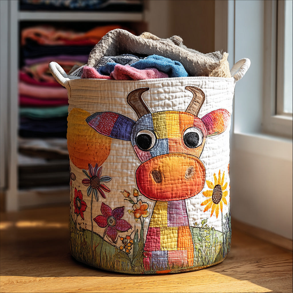 Meadow Highland Quilted Laundry Basket Farmhouse Laundry Hamper Highland Cattle Gifts For Her