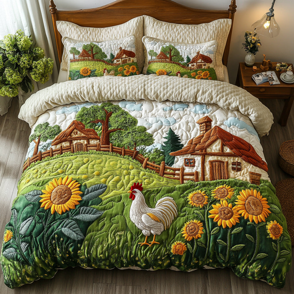Meadow Serenity Quilted Bedding Set Best King Sheets Chicken Gifts For Chicken Lovers