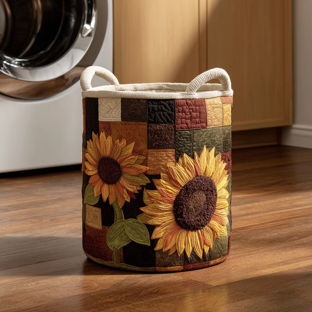 Meadow Sunflower Quilted Laundry Basket Modern Laundry Hamper Mothers Day Presents