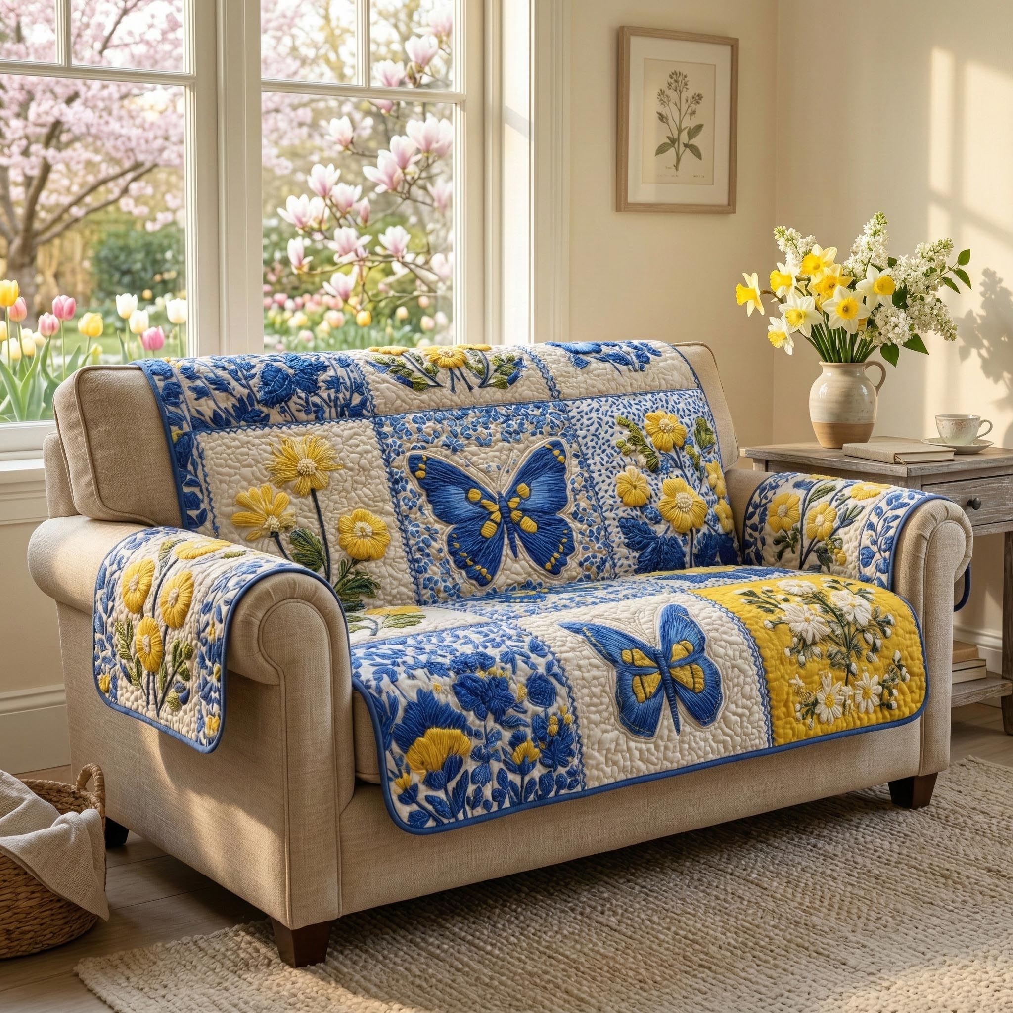 Meadow Wings Quilted Sofa Cover Couch Seat Covers Butterfly Gifts For Mom