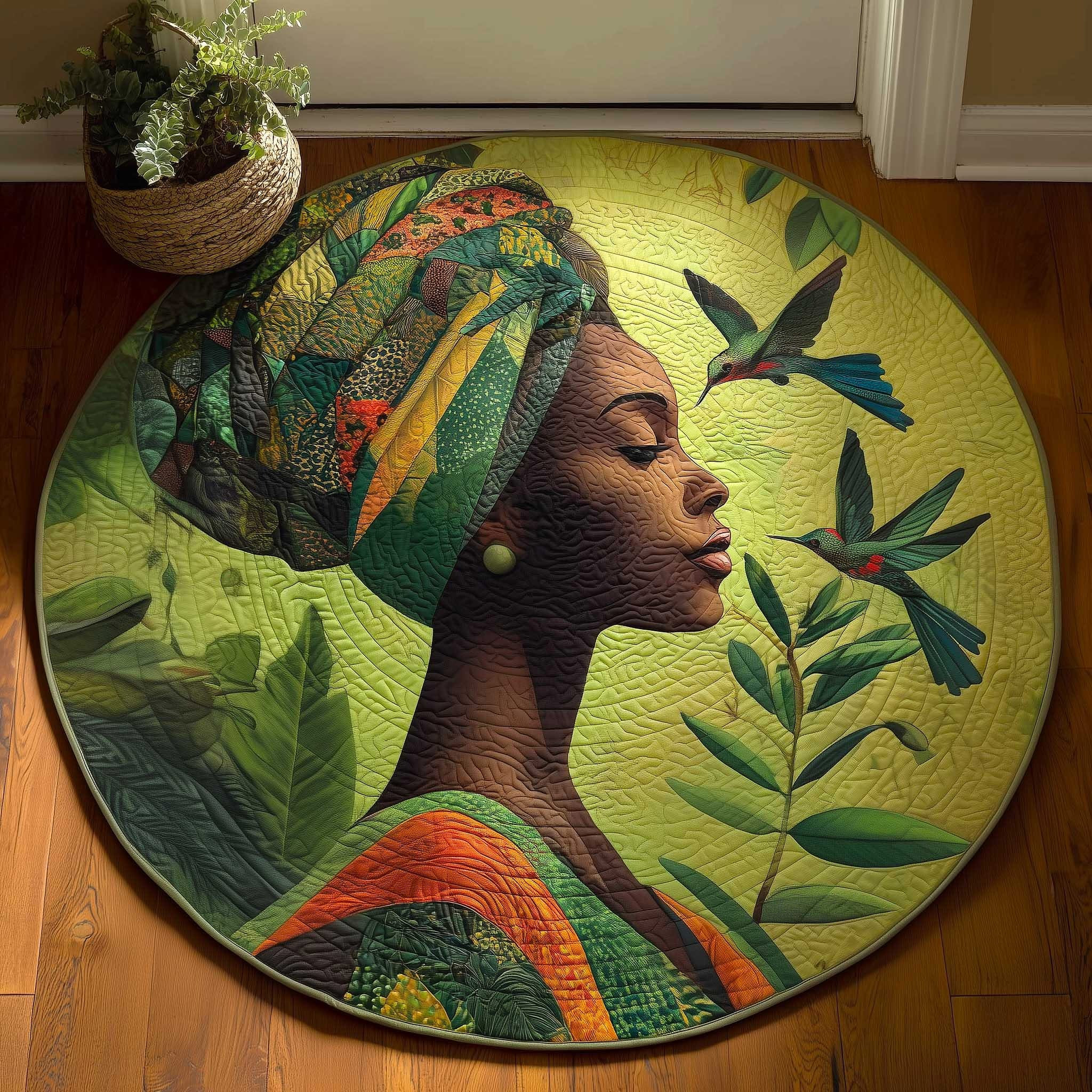 Melanin Bloom Quilted Round Mat African American Women Pride Circle Rug Living Home Decor