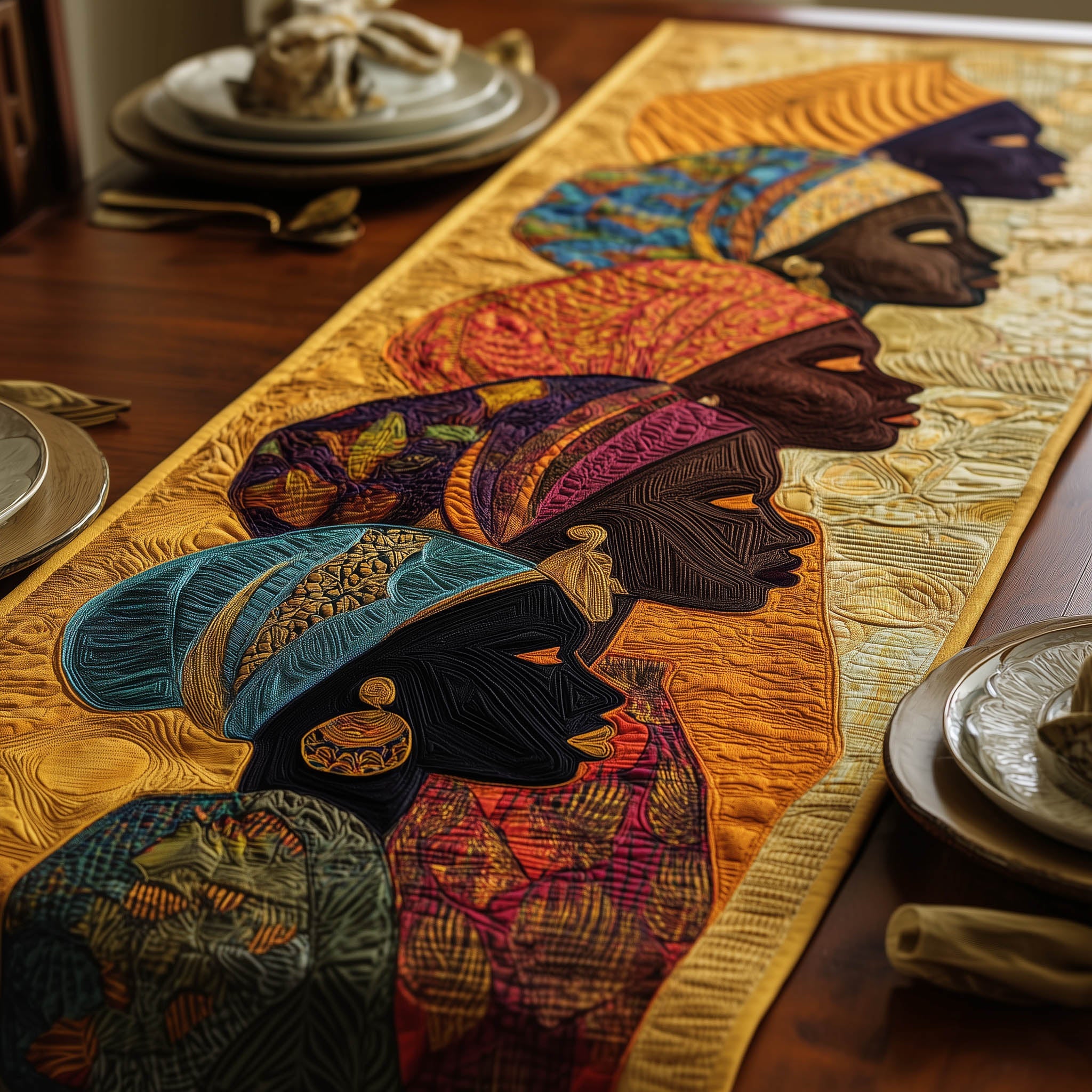 Melanin Quilted Table Runner Bohemian Style Table Runner African American Gifts For Women