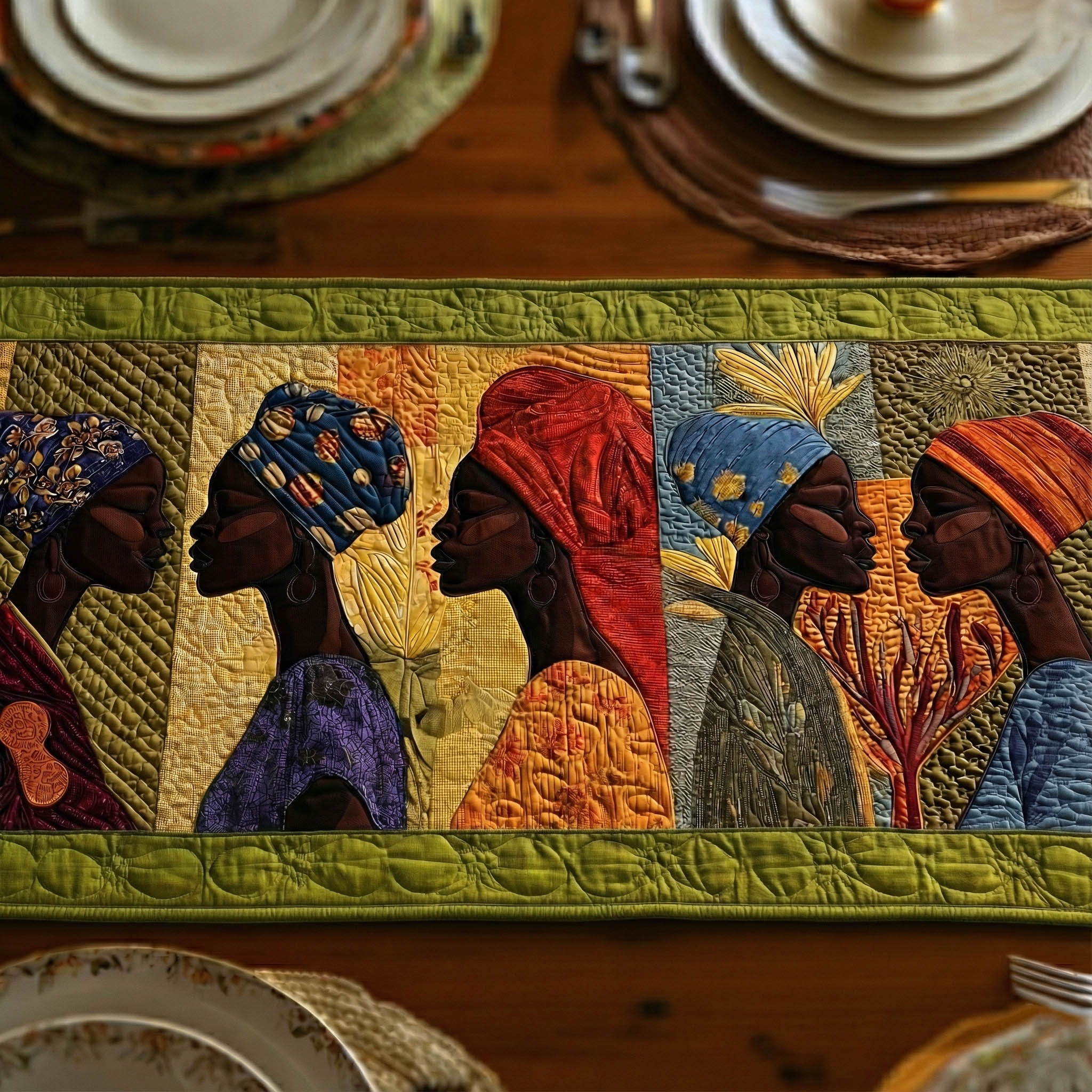 Melanin Quilted Table Runner Dining Room Centerpieces African American Heritage Month Gifts