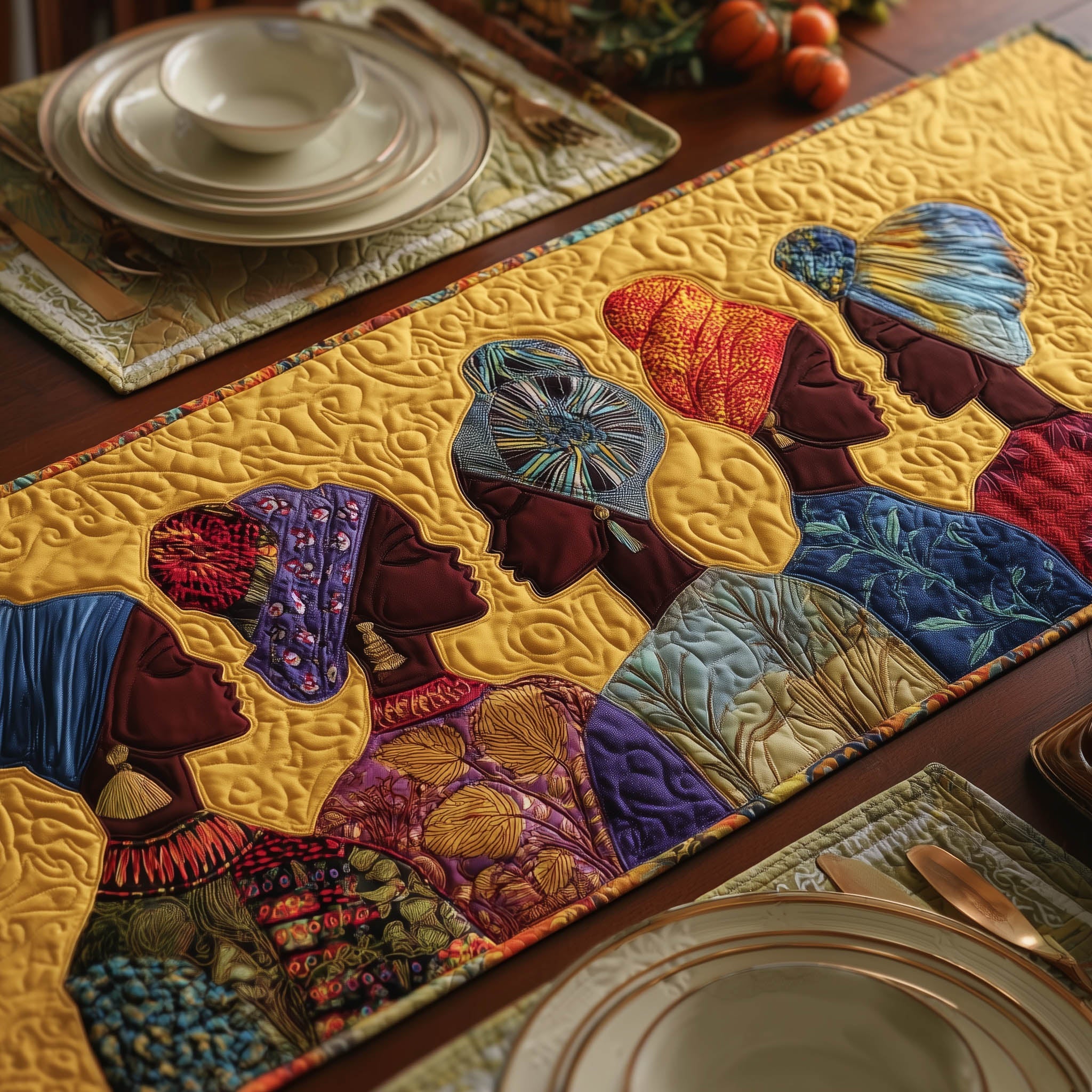 Melanin Quilted Table Runner Dining Table Centerpiece Ideas Black History Month Gifts