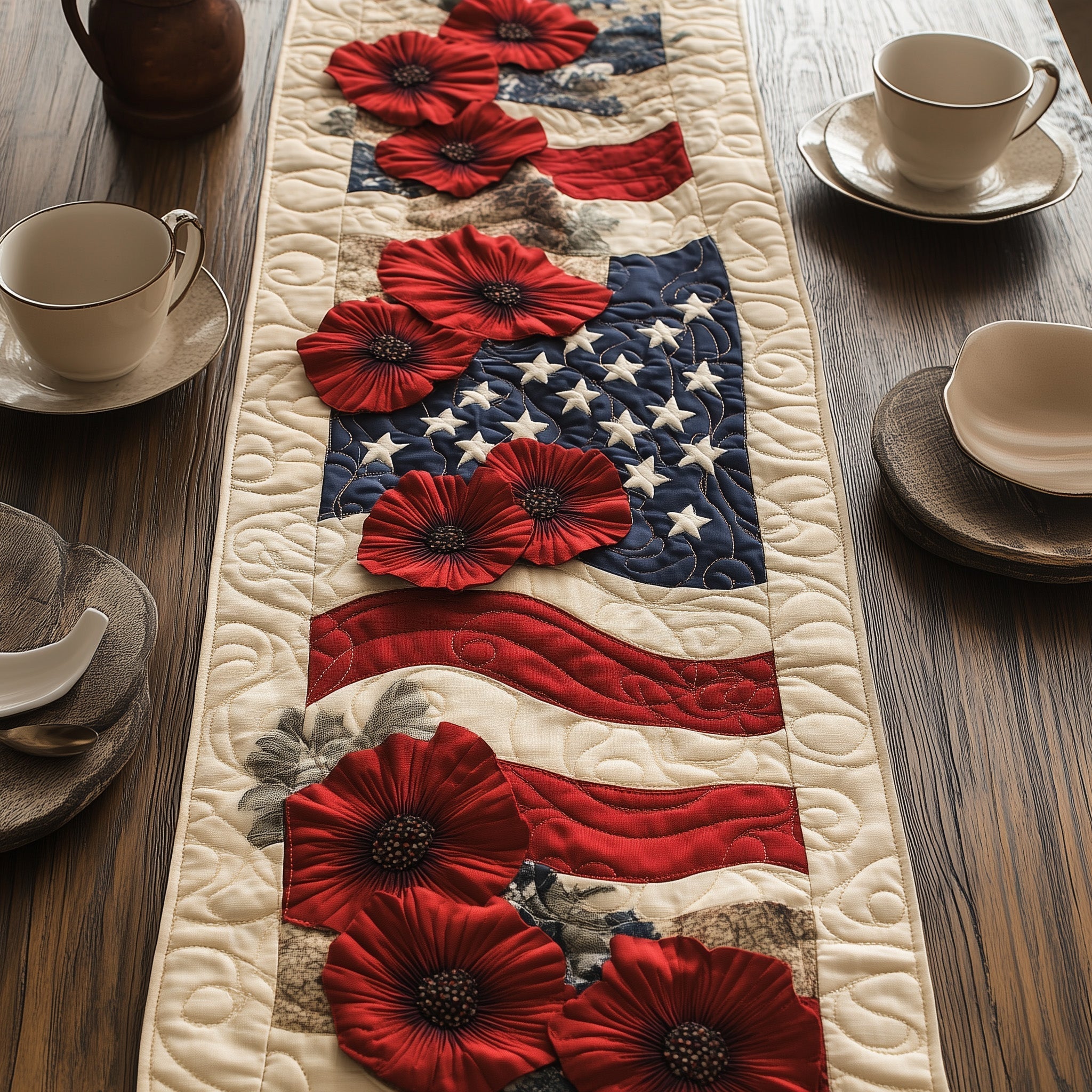 Memorial Flowers Quilted Table Runner Kitchen Table Decor Presents For Stepmom