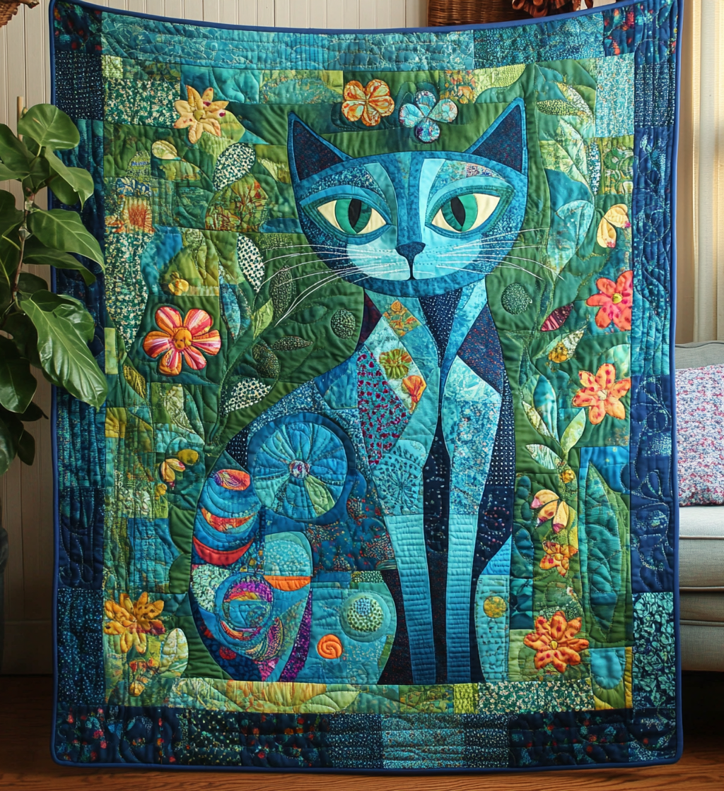 Meow Mosaic Quilted Blanket Comforter Sets Cat Themed Gifts