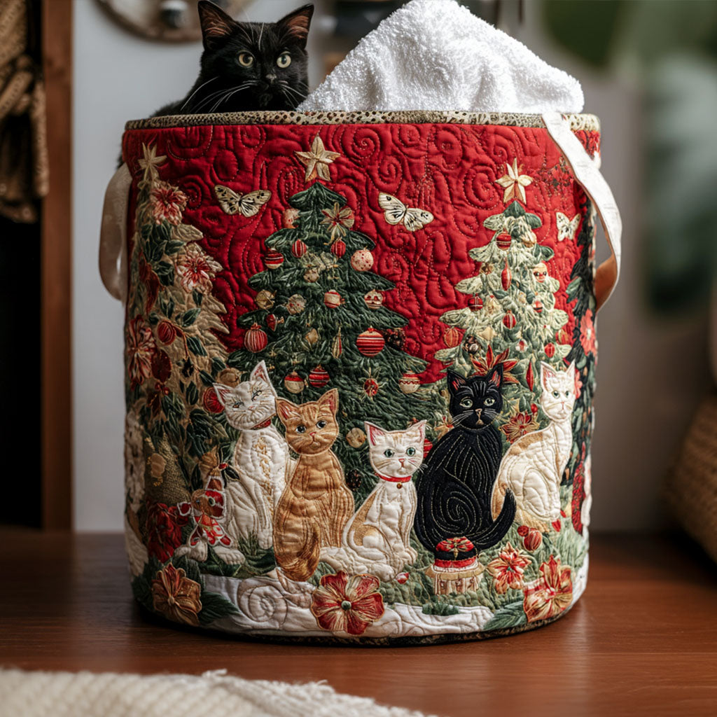 Meowy Christmas Quilted Laundry Basket Laundry Room Decor Ideas Nice Housewarming Gifts