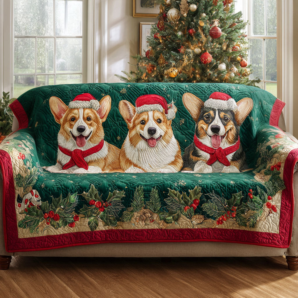 Merry Corgi Family Quilted Sofa Cover Best Couch Covers Corgi Gifts For Corgi Lovers