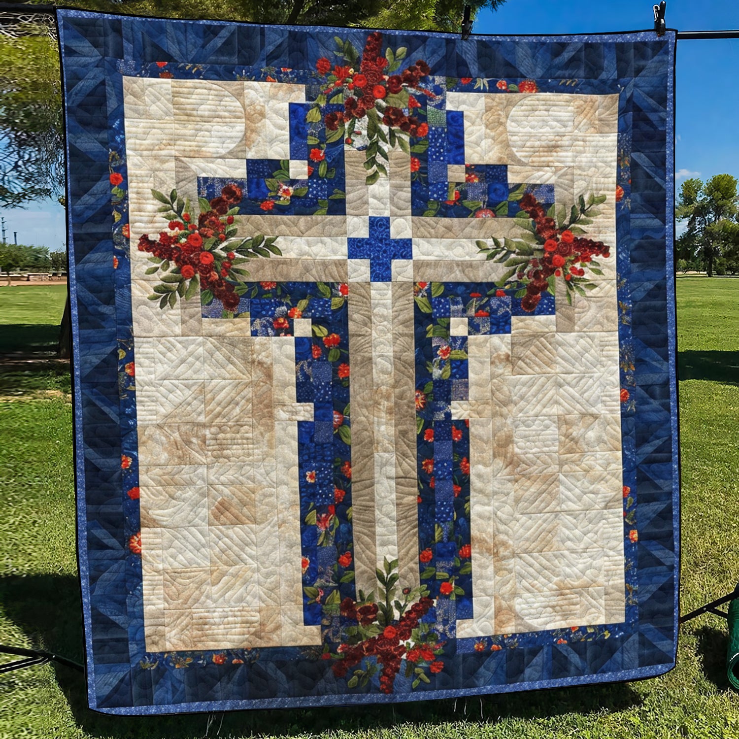Merry Cross Quilted Blanket Bedroom Decor Ideas Christian Gift Idea