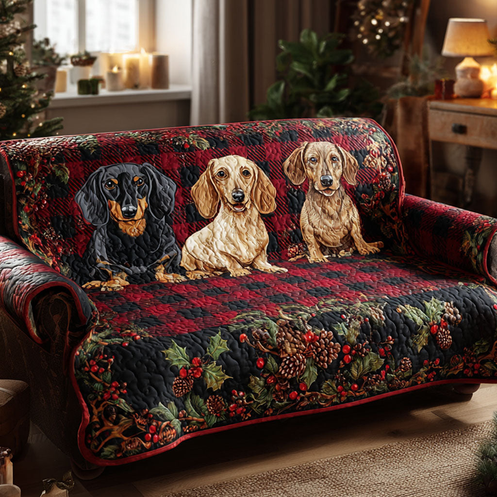 Merry Dachshund Gathering Quilted Sofa Cover Furniture Covers Sausage Dog Gift Ideas