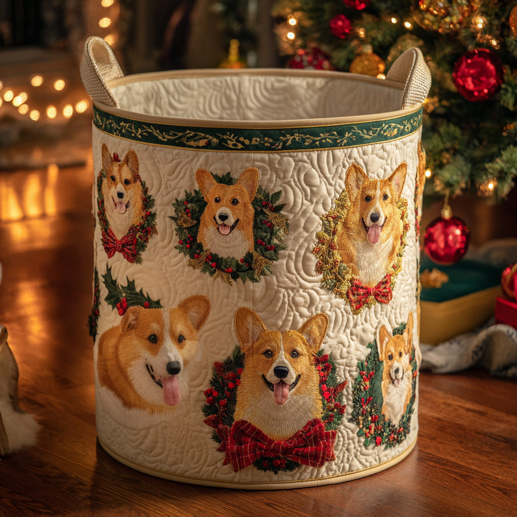 Merry Little Corgi Quilted Laundry Basket Foldable Laundry Basket Christmas Presents For Girlfriend