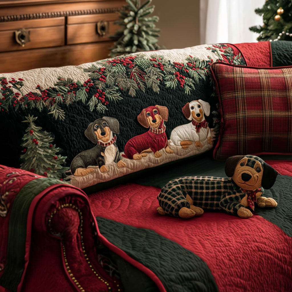 Merry Little Dachshund Quilted Sofa Cover Sofa Seat Covers Best Gifts For Dog Lovers