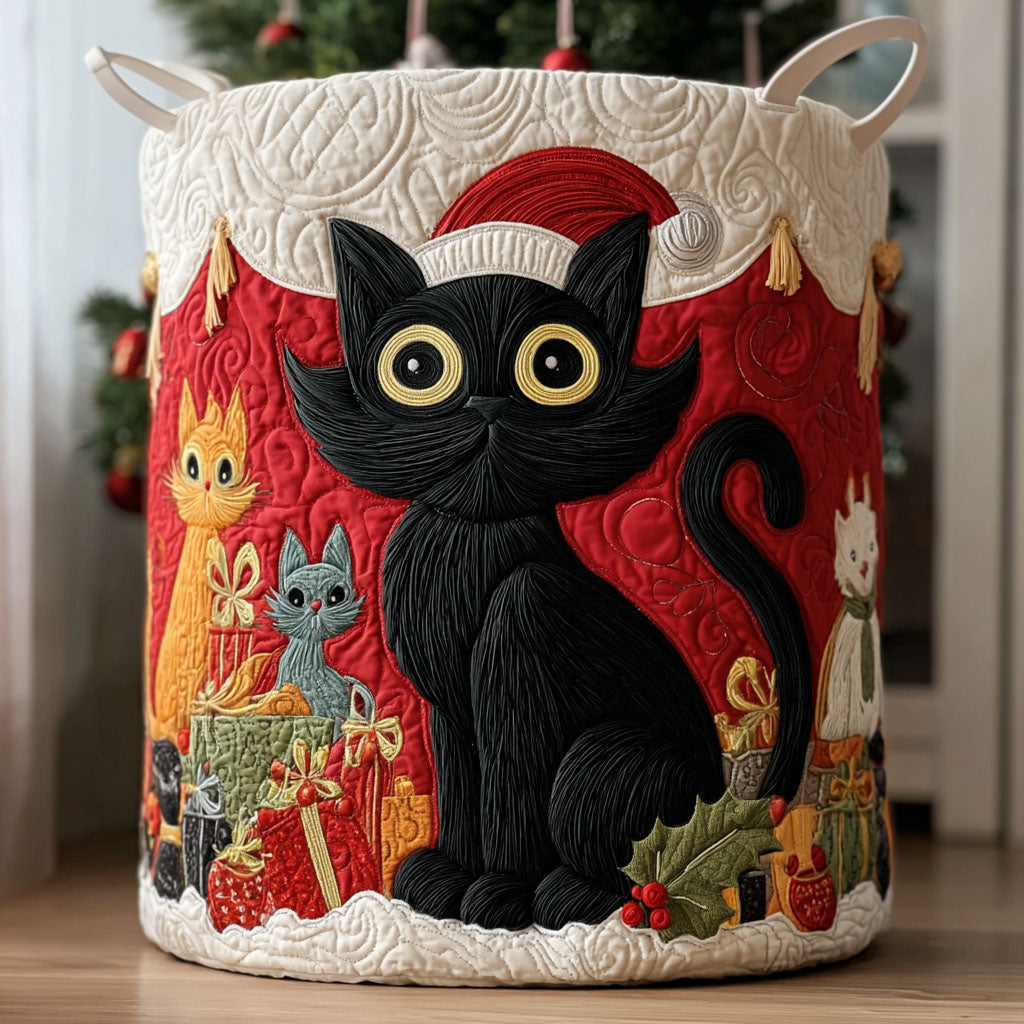 Merry Meow Quilted Laundry Basket Dirty Clothes Hampers Cat Gifts For Cat Lovers