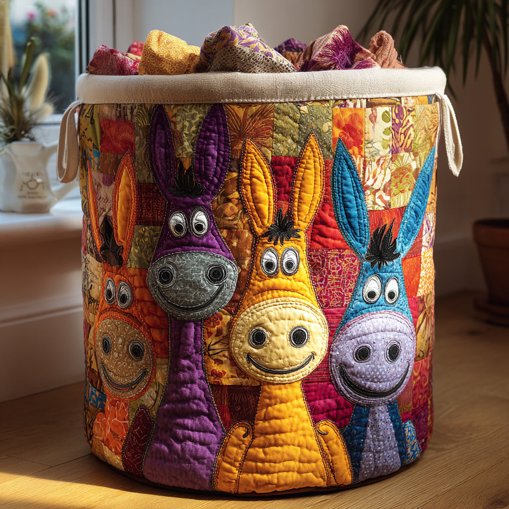 Merry Mule Quilted Laundry Basket Farmhouse Laundry Room Decor Donkey Gift Items