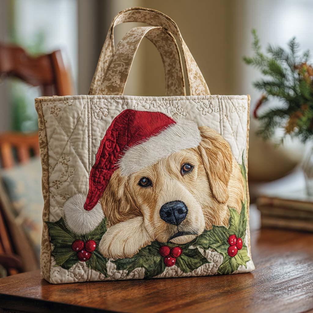 Merry Retriever Quilted Tote Bag Trendy Bags For Women Good Gift Ideas For Girlfriend