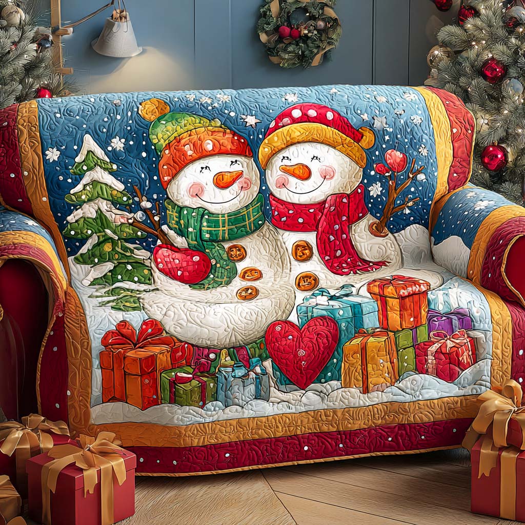 Merry Snow Couple Quilted Sofa Cover Couch Covers For Couches Family Xmas Ideas
