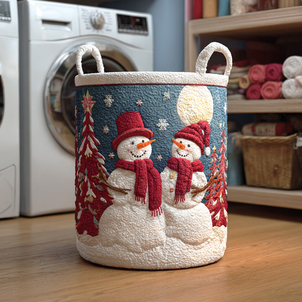 Merry Snowman Day Quilted Laundry Basket Clothes Basket Storage Perfect Gift For Girlfriend