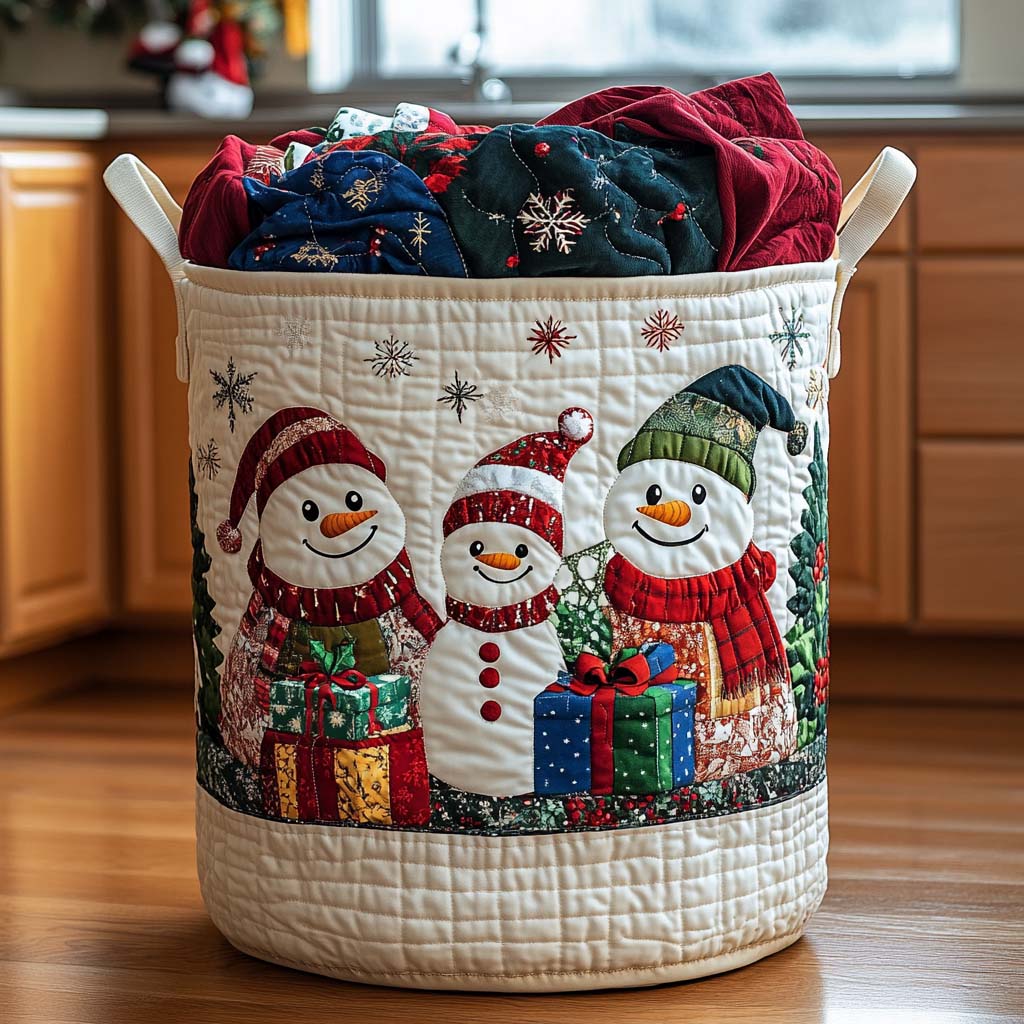 Merry Snowmen Quilted Laundry Basket Laundry Clothes Basket Daughter In Law Gift For Christmas
