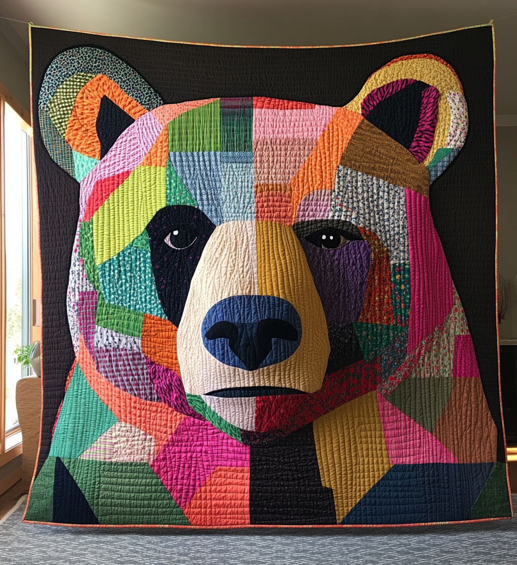 Midnight Bear Quilted Blanket Bed Room Art Perfect Father's Day Gifts