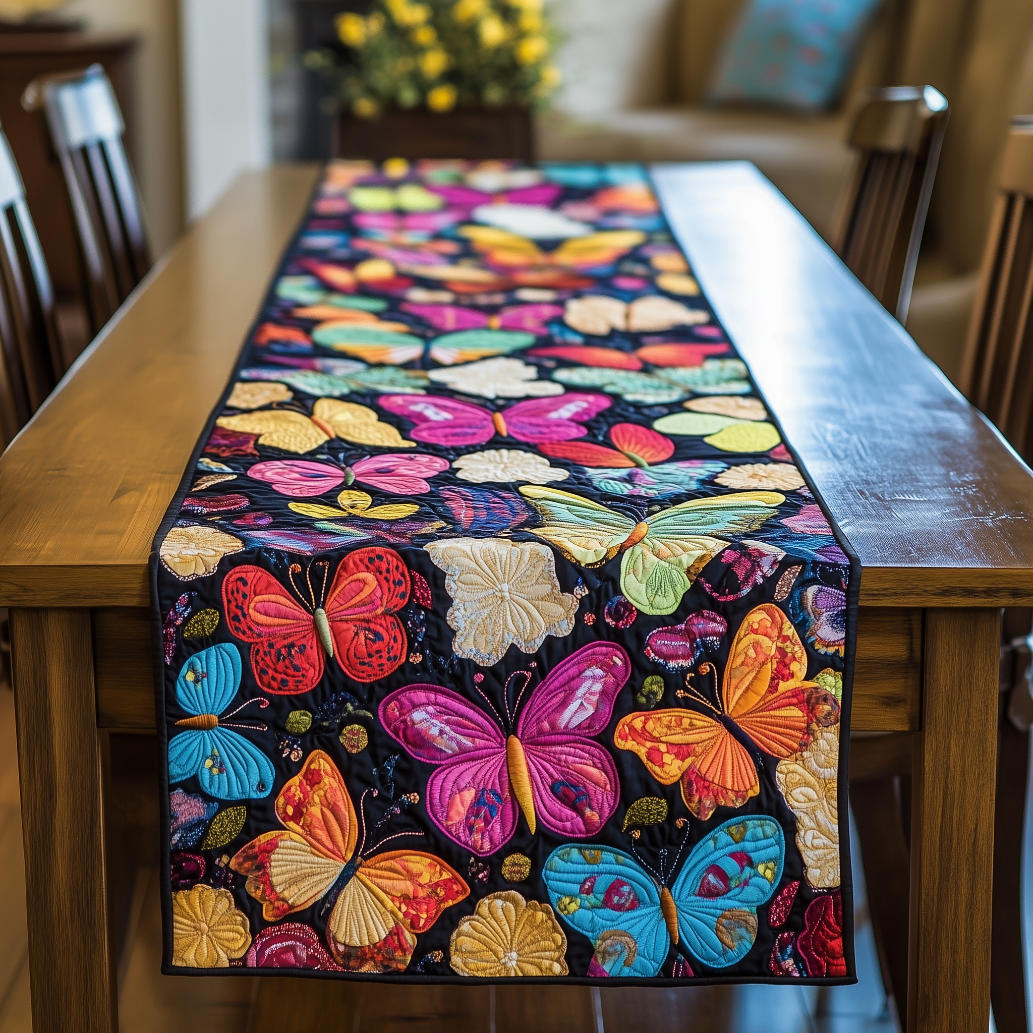 Midnight Butterflies Quilted Table Runner Dining Room Table Runners Butterfly Gifts For Adults