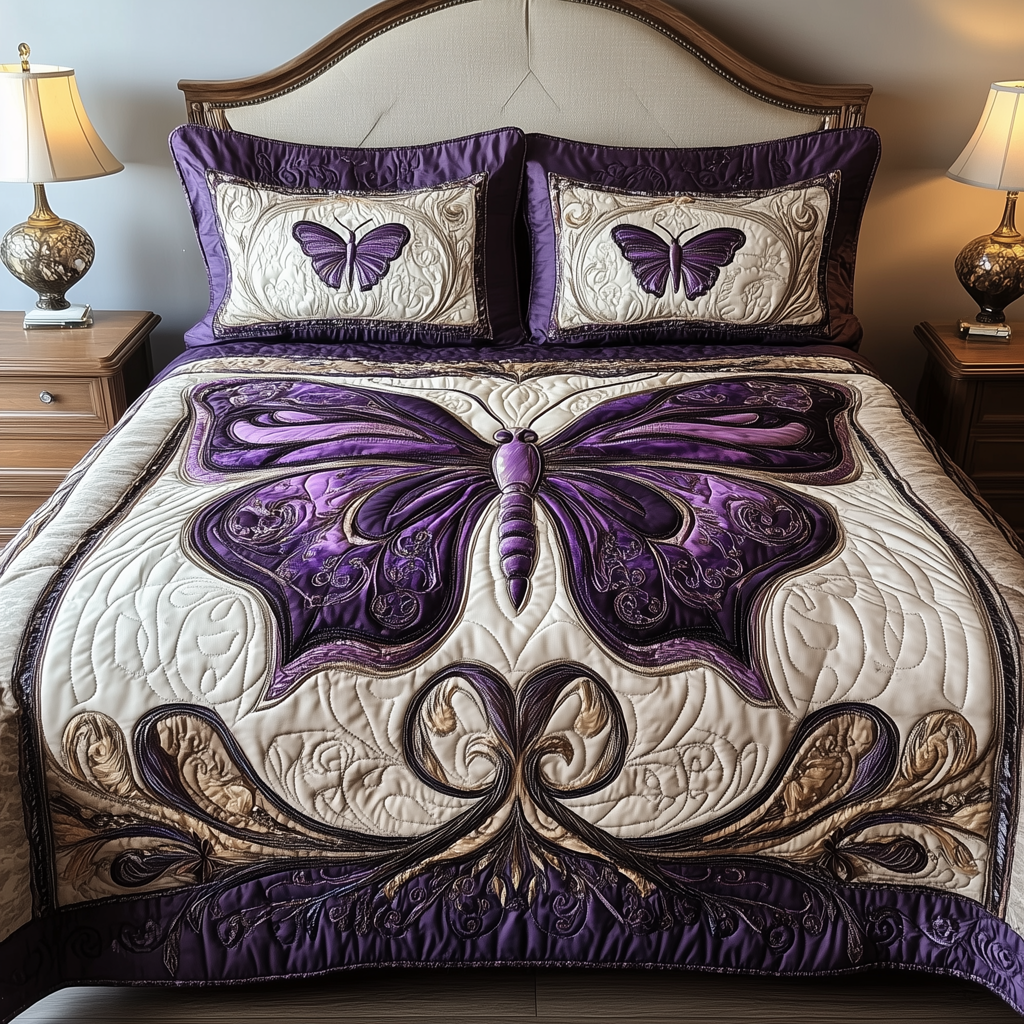 Midnight Butterfly Quilted Bedding Set Unique Bed Sheet Set Gifts For Butterfly Lovers
