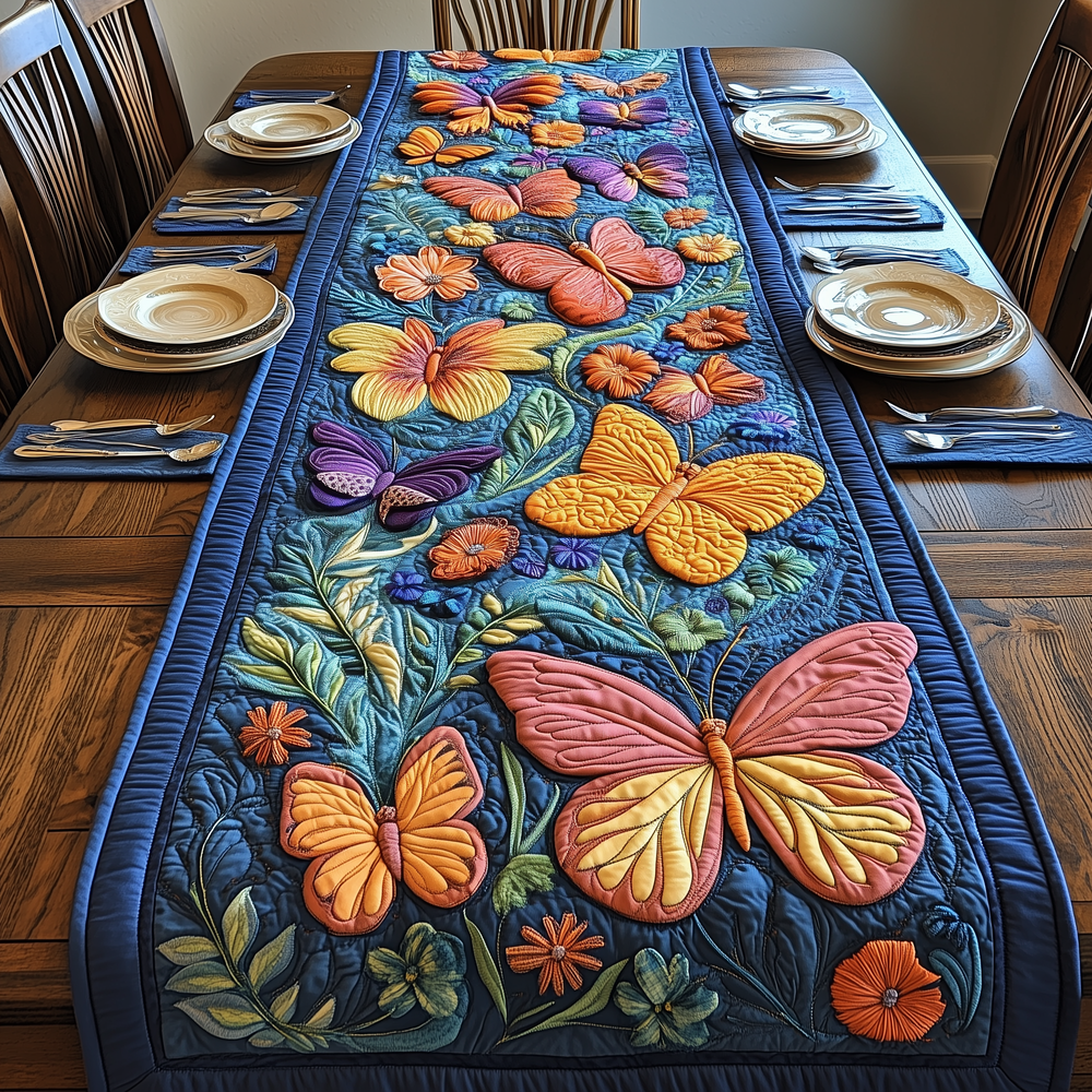 Midnight Butterfly Quilted Table Runner Dining Table Decor Ideas Gift For Butterfly Lover