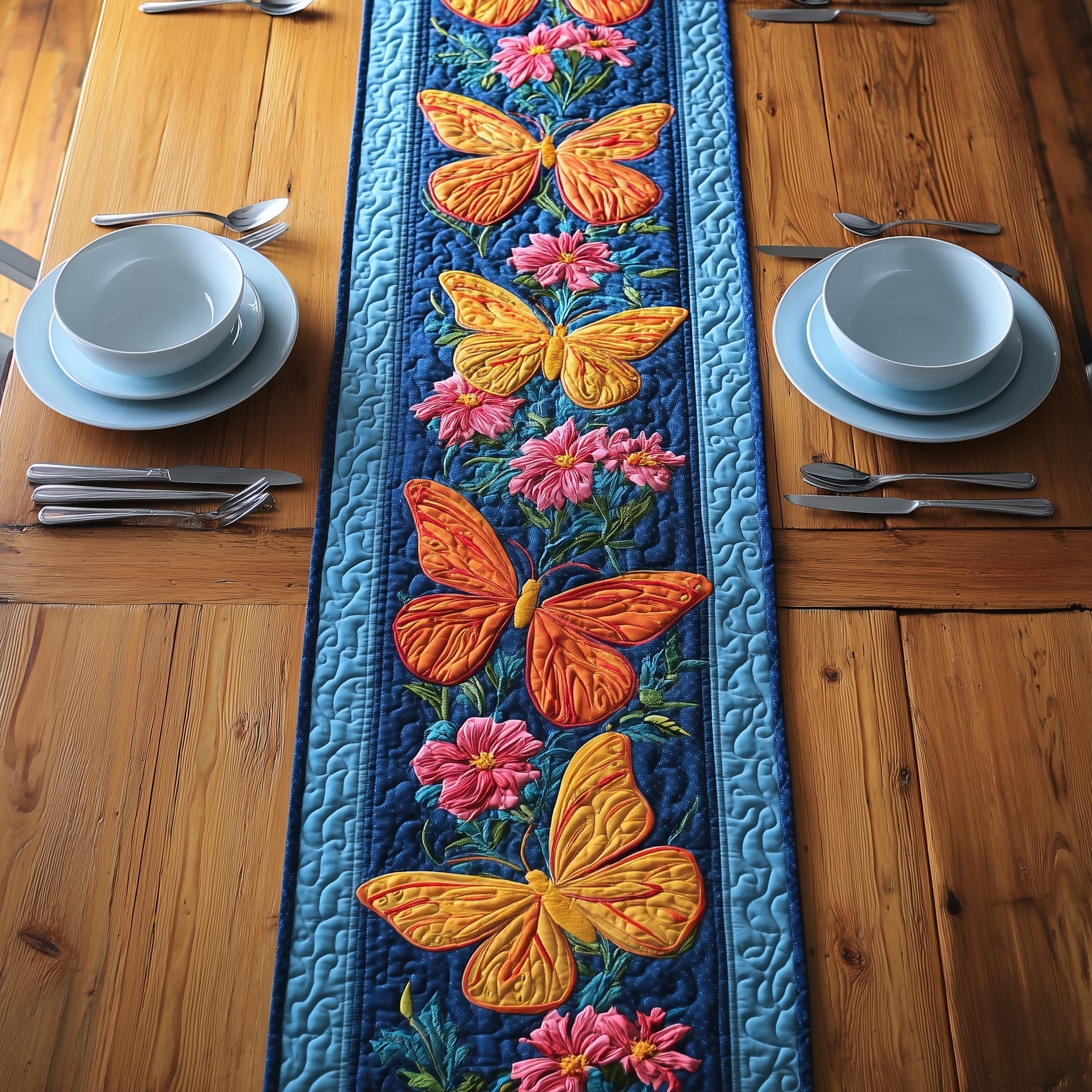 Midnight Butterfly Quilted Table Runner Elegant Dining Table Runner Butterfly Themed Presents