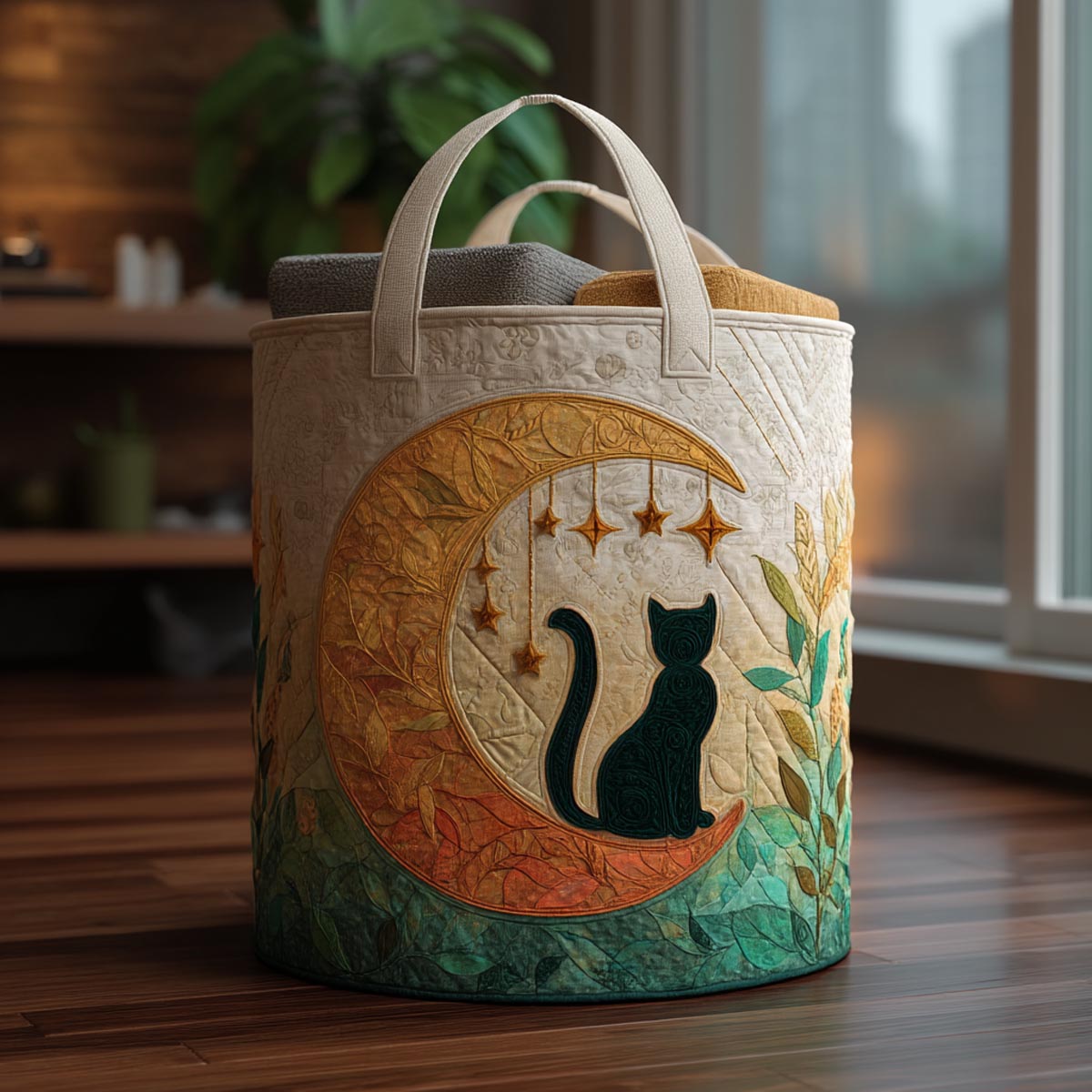 Midnight Cat Quilted Laundry Basket Best Dirty Clothes Hamper Cool Cat Presents
