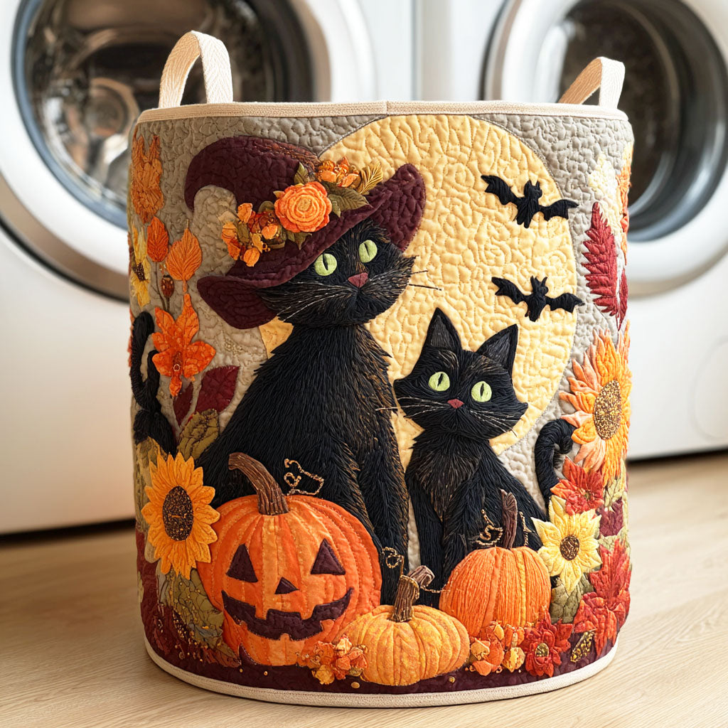 Midnight Cat Quilted Laundry Basket Clothes Hamper Unique Cat Gifts