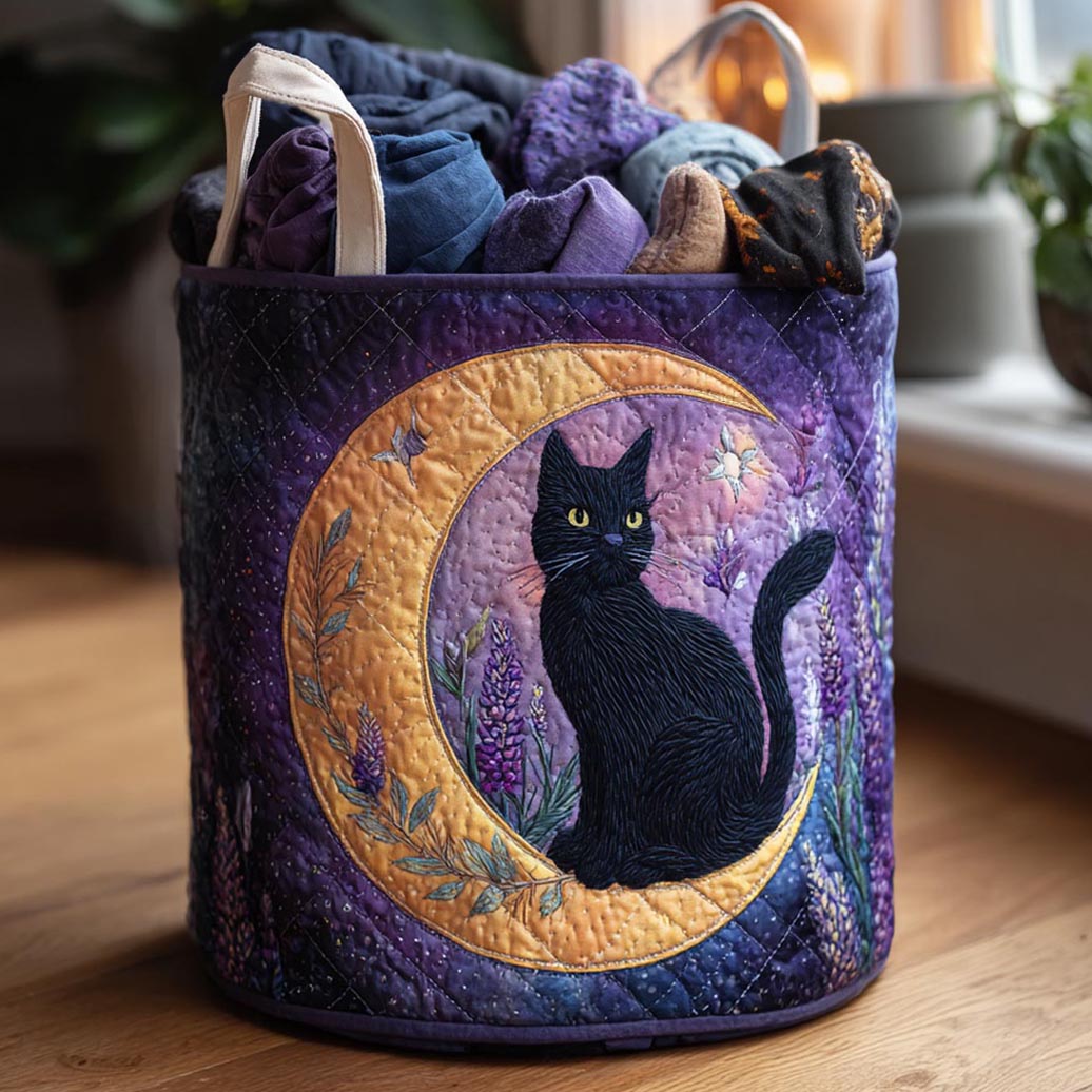Midnight Cat Quilted Laundry Basket Home Decor Stores Novelty Cat Presents