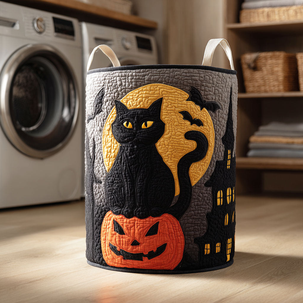 Midnight Cat Quilted Laundry Basket Unique Clothes Hamper Cat Gift Shops