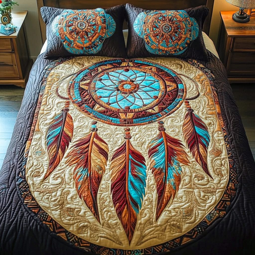 Midnight Dreamcatcher Quilted Bedding Set Bedroom Decor Ideas Gifts For Native American