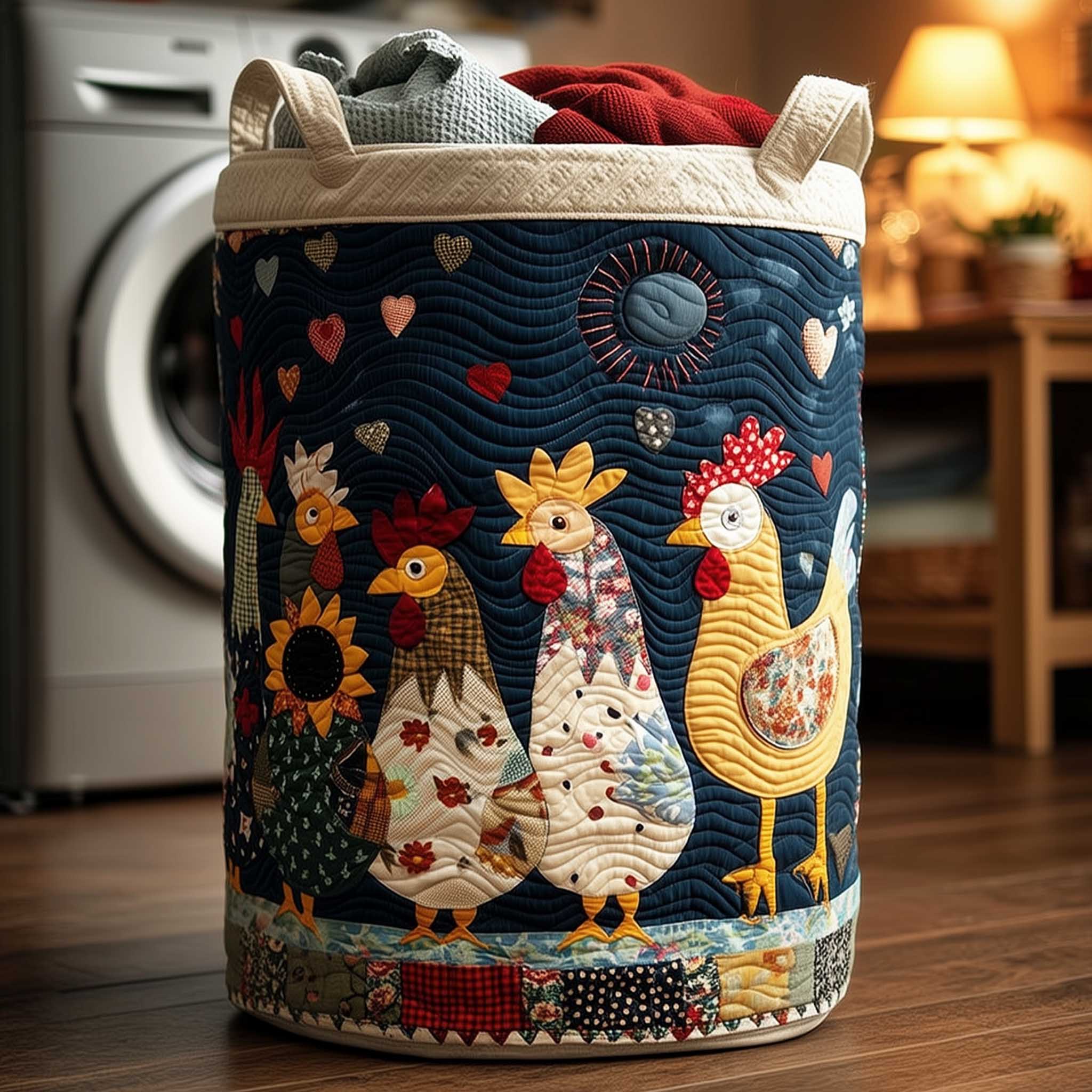 Midnight Farm Roosters Quilted Laundry Basket Best Clothes Hamper Mother In Law Christmas Gift