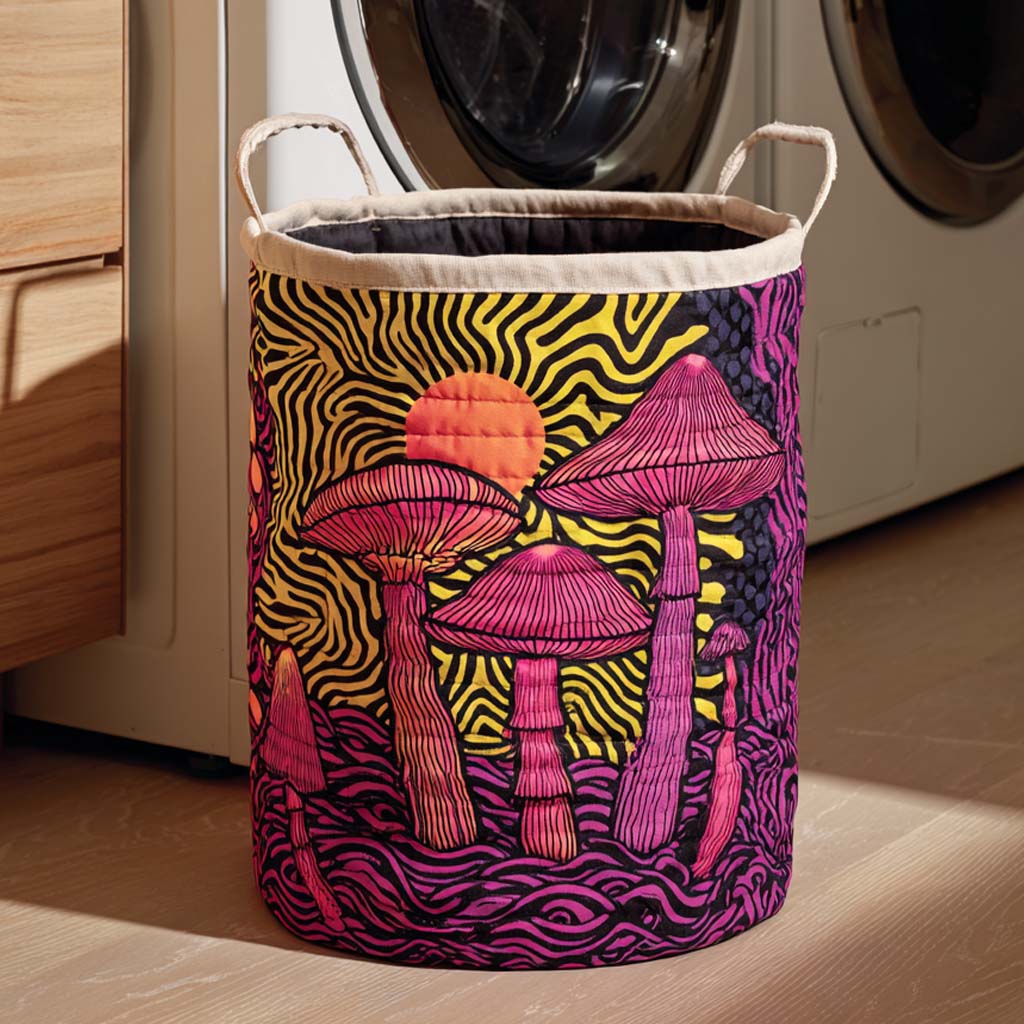 Midnight Floral Mushrooms Quilted Laundry Basket Dirty Clothes Basket Welcome Home Gifts