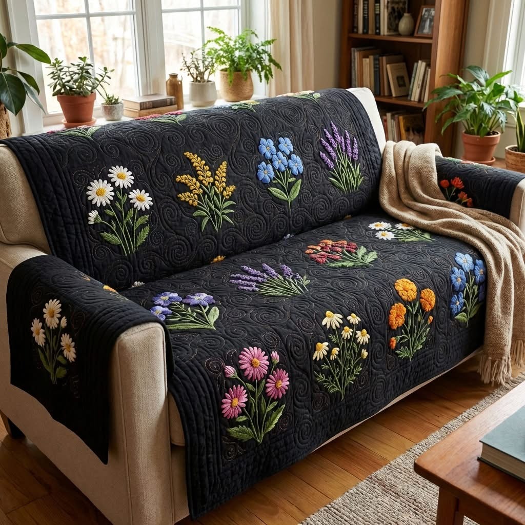 Midnight Flower Field Quilted Sofa Cover Best Sofa Saver Covers Gifts Ideas For Wife
