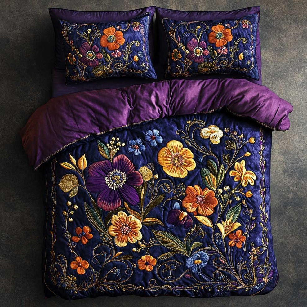 Midnight Flower Quilted Bedding Set Bedroom Decor Ideas Gifts For Flower Lovers