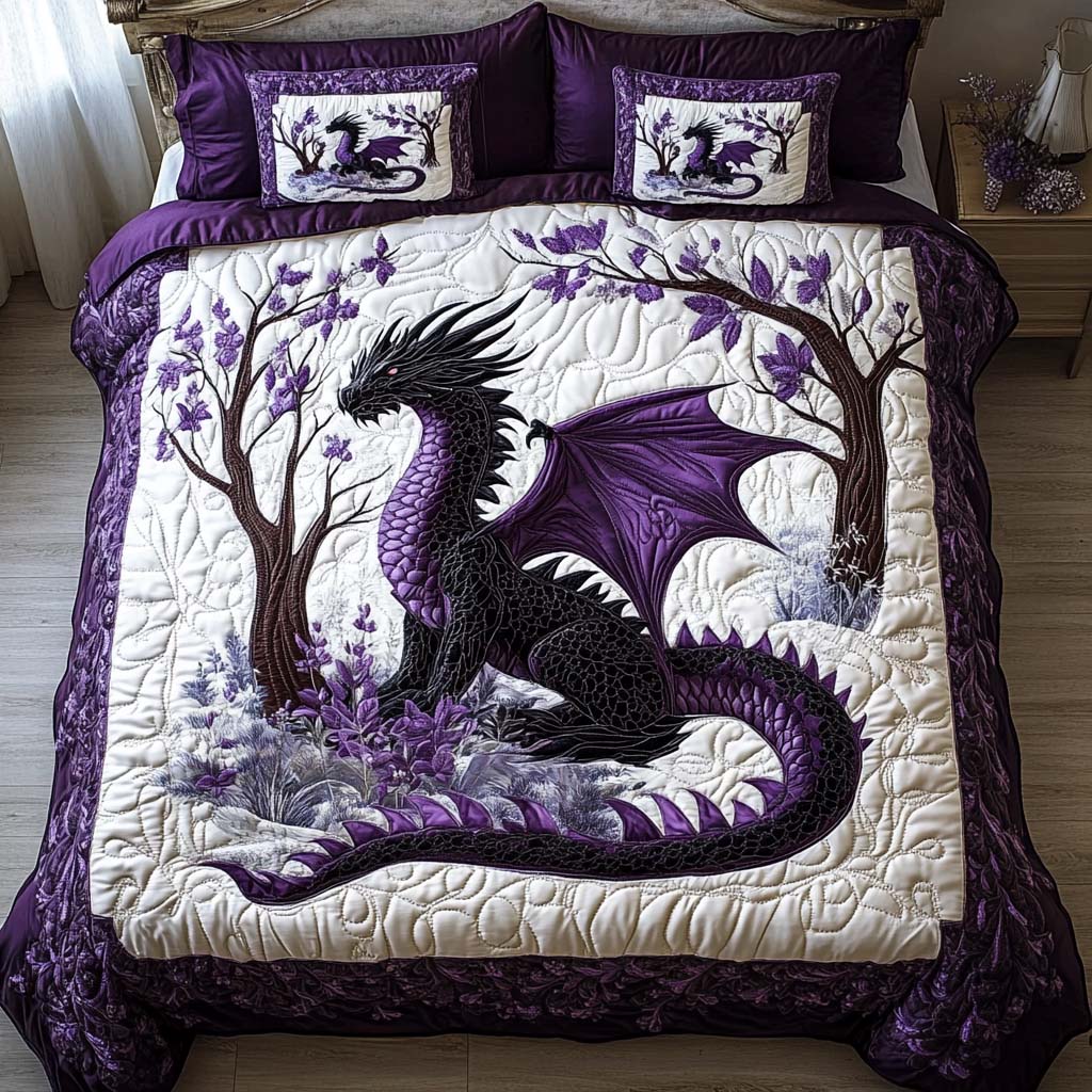 Midnight Fury Quilted Bedding Set Best Queen Sheets Dragon Presents
