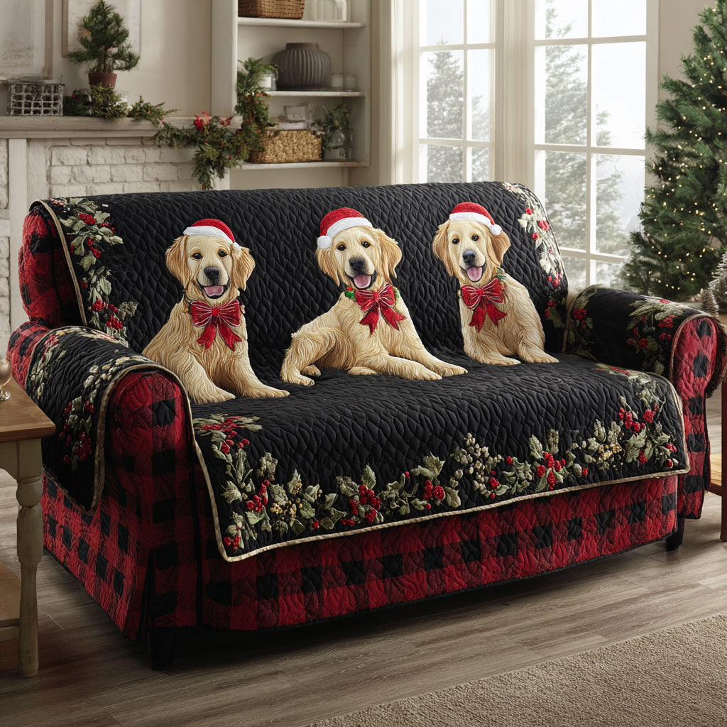 Midnight Golden Retriever Quilted Sofa Cover Couch Slipcovers Gift For Golden Retriever Owners
